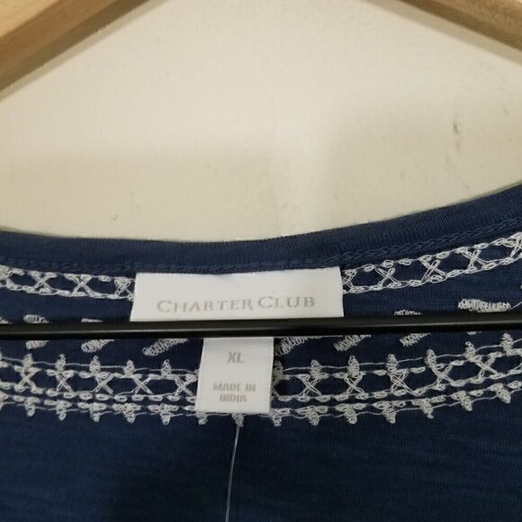 NWT Charter Club Embroidered Floral‎ Tunic Top Blue Size XL - Picture 3 of 5
